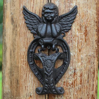 

Vintage Angel Cast Iron Door Knocking Handle European Antique Black Home Garden Wall Decor Fairy Figurines Metal Door Handles