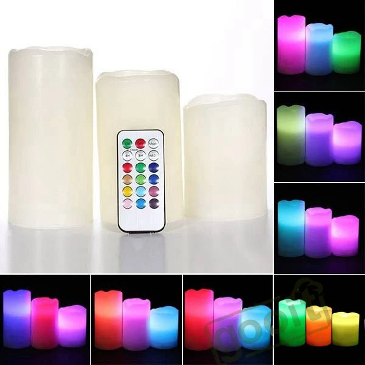 Image LED Candle Remote Control Flameless Candles lights Bulk 3 x Remote Control Color Change LED Vanilla Flameless Wax Candles