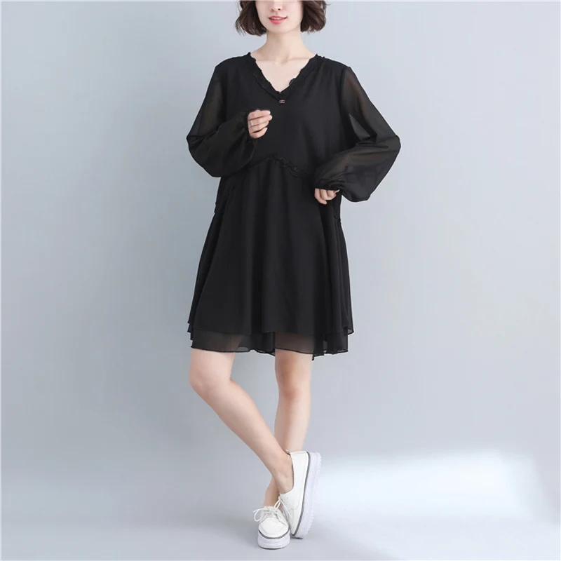 Nefeilike Elegant Lady Dress Casual V Neck Dress Autumn Black Plus Size XL~5XL Solid Dress Long Sleeve A Line Mini Party Dress
Nefeilike Elegant Lady Dress Casual V Neck Dress Autumn Black Plus Size XL~5XL Solid Dress Long Sleeve A Line Mini Party Dress