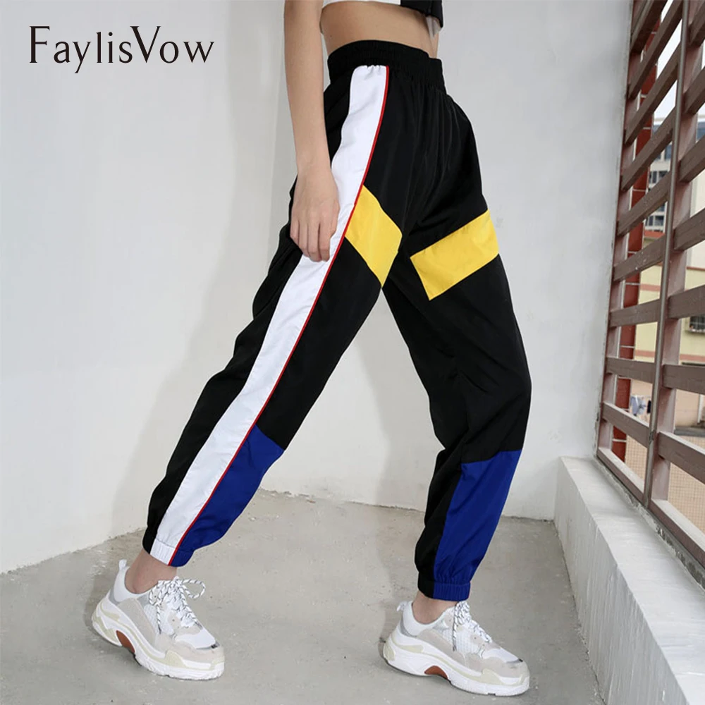 Женские спортивные брюки Faylisvow с высокой талией контрастных цветов осенние