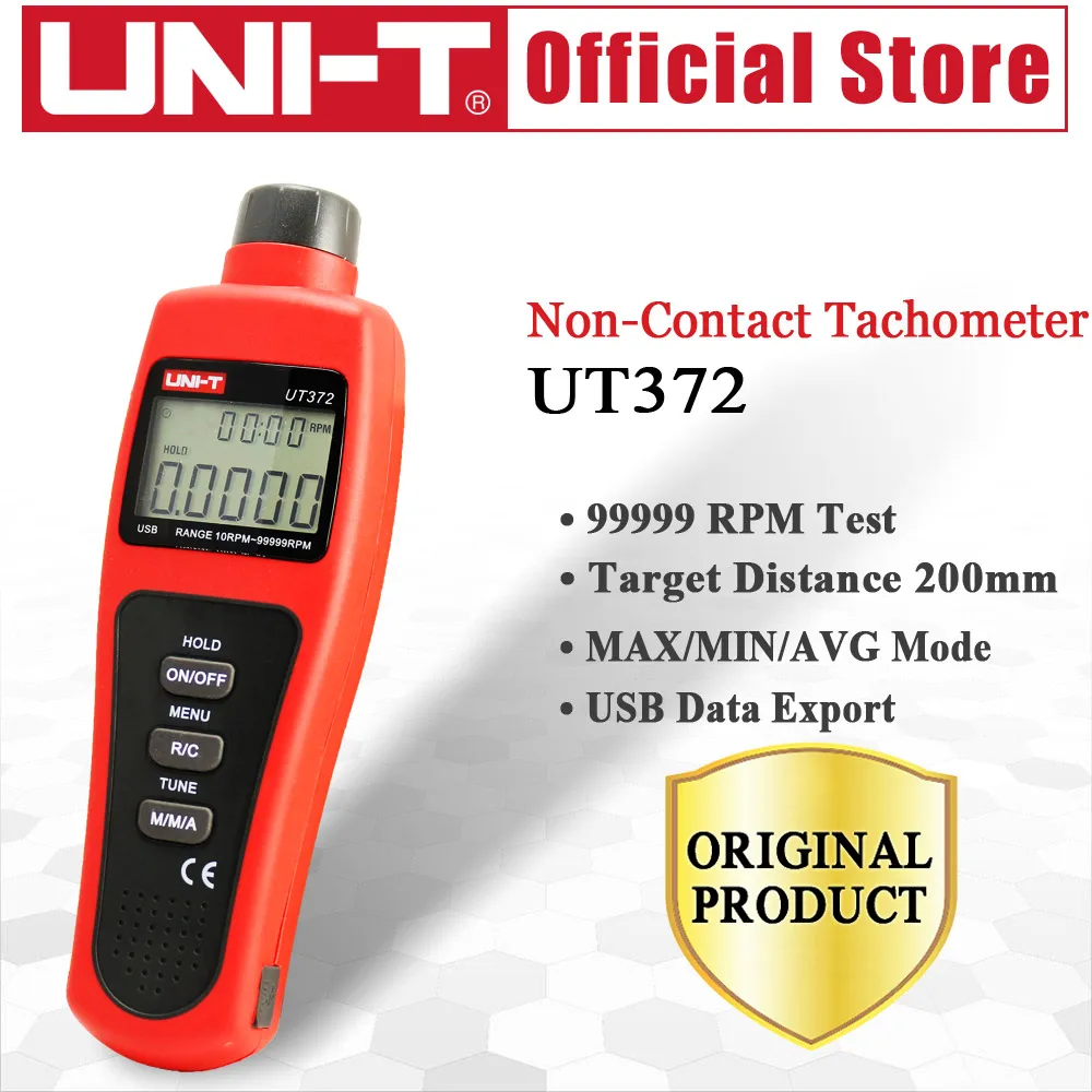 

UNI-T UT371 UT372 Non-Contact Tachometers Target RPM Range 10~99999 MAX/MIN/AVG Test Distance 5~20cm USB Interface