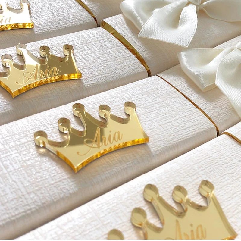 Custom Made Gold Acrylic Crown Mirror Tags, Engraved Chocolates Tags, Personalized Acrylic Logo for Party Wedding Baby Shower
Custom Made Gold Acrylic Crown Mirror Tags, Engraved Chocolates Tags, Personalized Acrylic Logo for Party Wedding Baby Shower