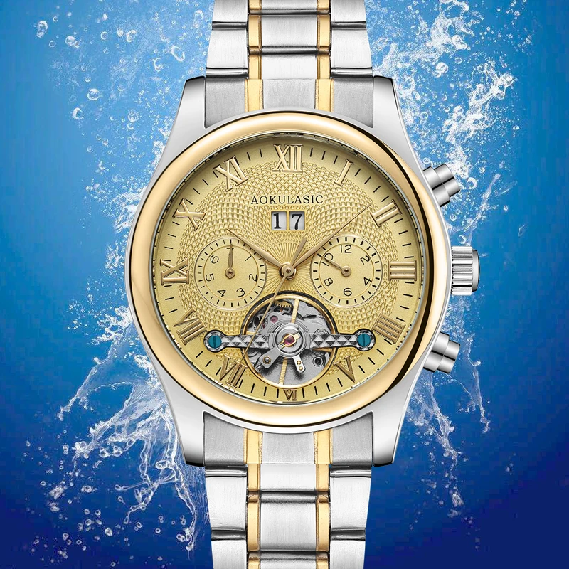 AOKULASIC New Fashion Luxury Brand Business Full Steel Tourbillon Automatic Watch Men Waterproof Sport Wrist Watch gold AK7
AOKULASIC New Fashion Luxury Brand Business Full Steel Tourbillon Automatic Watch Men Waterproof Sport Wrist Watch gold AK7