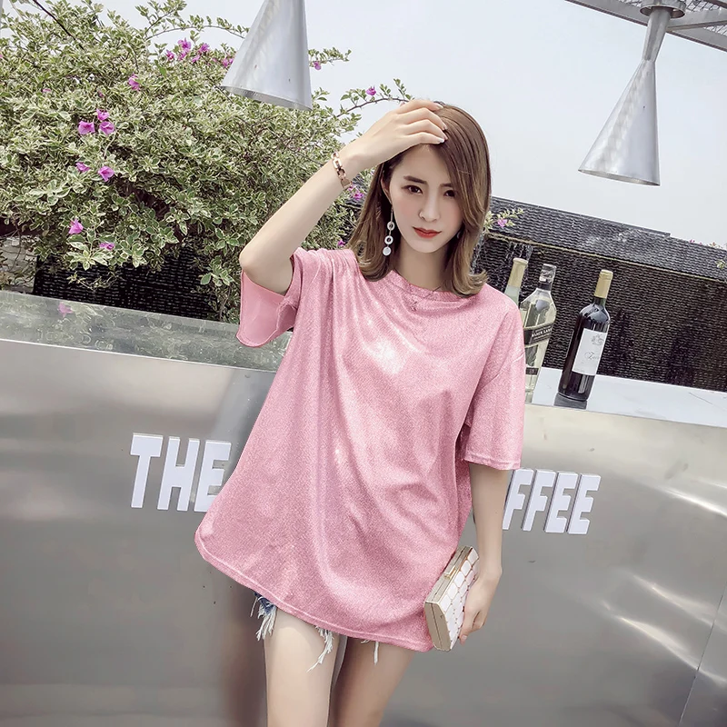 T-shirt white Short Sleeve O Neck Solid Tee Shirt Ladies Casual Summer Shiny Long T shirts Women 2018 Tops Femme H0303
T-shirt white Short Sleeve O Neck Solid Tee Shirt Ladies Casual Summer Shiny Long T shirts Women 2018 Tops Femme H0303