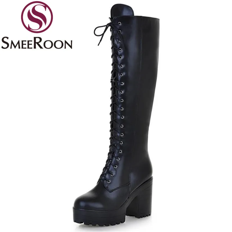 Smeeroon new motorcycle boots women's shoes side zipper lace up platform boots thick high heels charm knee high boots for woman
Smeeroon new motorcycle boots women's shoes side zipper lace up platform boots thick high heels charm knee high boots for woman