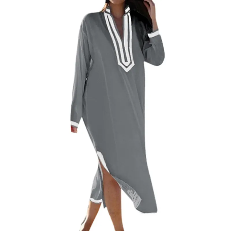 Loose Long Sleeve V Neck women's dresses Solid Side Slit Tunic Dress Holiday Kaftan Dress vestido elbise robe 44#G7
Loose Long Sleeve V Neck women's dresses Solid Side Slit Tunic Dress Holiday Kaftan Dress vestido elbise robe 44#G7