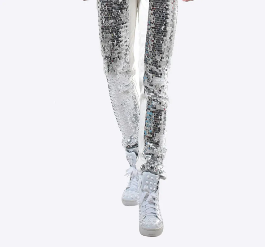 New Man Silver Sequins Leather Pants Cool Slim Pants Nightclub male dj dancer Stage performance costumes
New Man Silver Sequins Leather Pants Cool Slim Pants Nightclub male dj dancer Stage performance costumes