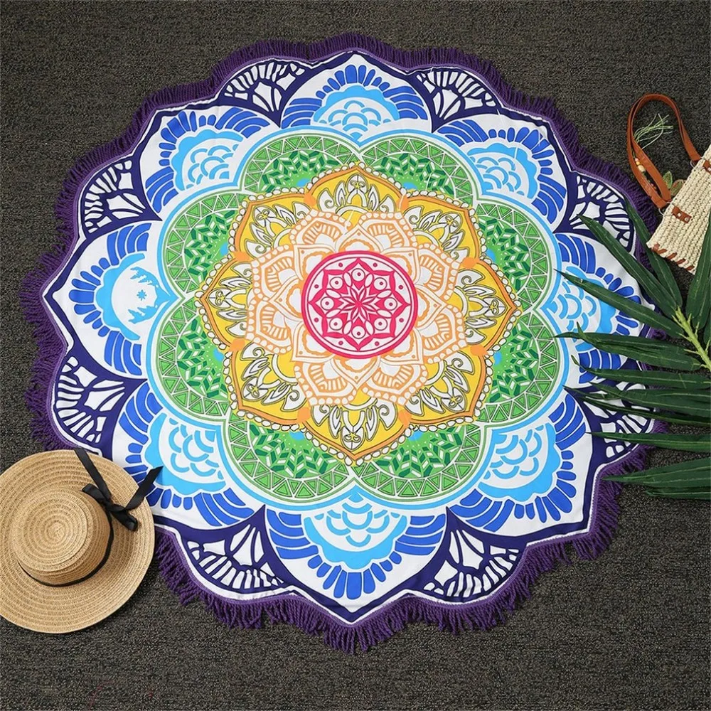 New Beach Mandala Indian Pilates Round Beach Shawl For Summer Beach Mat Yoga Mat Outdoor Picnic Mat Circular Tablecloth 6 Color  (20)