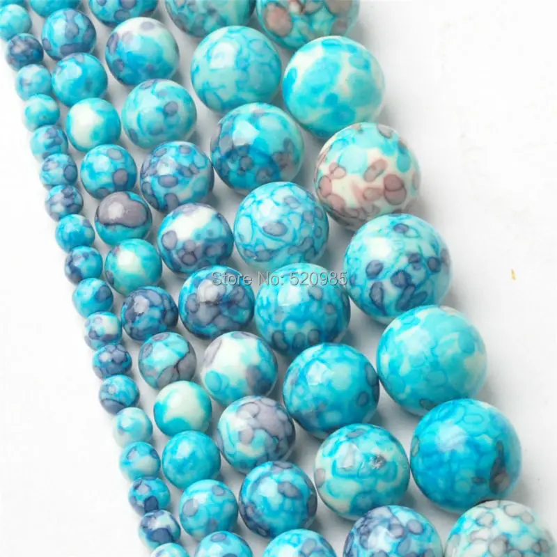 Natural Blue Dots Rainbow Stones Round Spacer Loose Beads For Necklace Bracelet Charms Jewelry