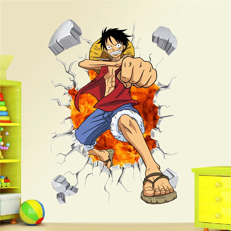 Monkey D Luffy 3d Broken Hole Wall Sticker Diy One Piece Mural Art