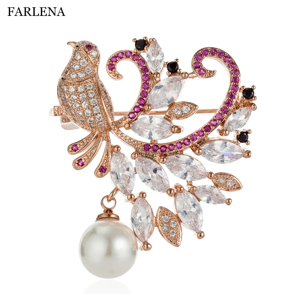 

FARLENA Jewelry Delicate Peacock Brooch for Women Dress Scarf Pins Fashion Micro-inlaid Zircon Bird Brooch