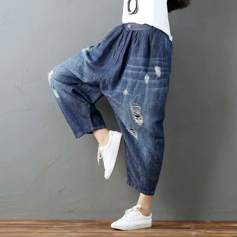 Johnature Ankle-length Pants Elastic Waist Softener Jeans Loose Casual Harem Pants Pockets Fashion Trousers Women Jeans
Johnature Ankle-length Pants Elastic Waist Softener Jeans Loose Casual Harem Pants Pockets Fashion Trousers Women Jeans