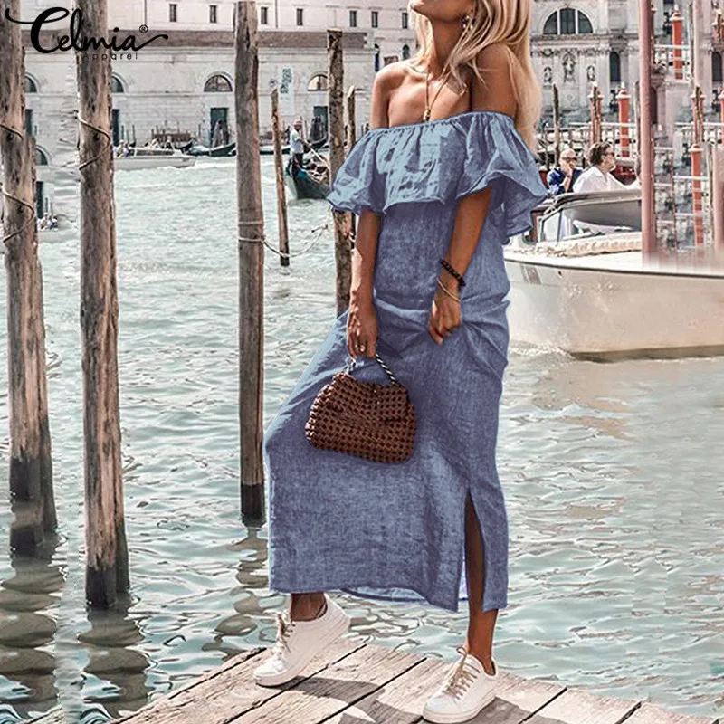2019 Celmia Women Sexy Off Shoulder Long Dress Ruffle Beach Summer Sundress Ladies Slash Neck Casual Solid Party Vestidos S-5XL
2019 Celmia Women Sexy Off Shoulder Long Dress Ruffle Beach Summer Sundress Ladies Slash Neck Casual Solid Party Vestidos S-5XL
