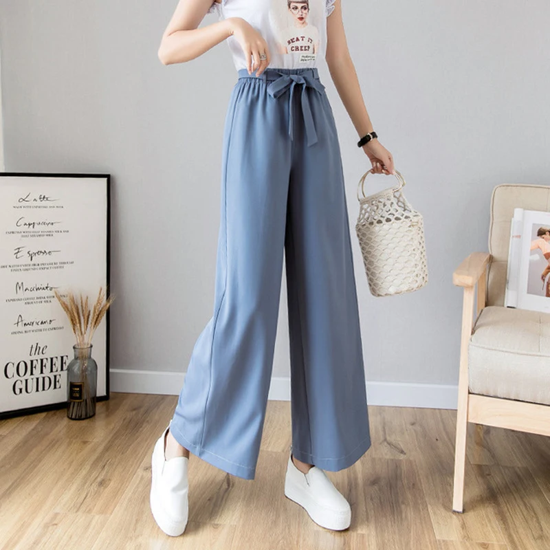 Women Elastic High Waist Loose Wide Leg Pants Summer Korean Fashionable Feminine Blue Casual Bow Boot Cut Trousers Clothing
Women Elastic High Waist Loose Wide Leg Pants Summer Korean Fashionable Feminine Blue Casual Bow Boot Cut Trousers Clothing