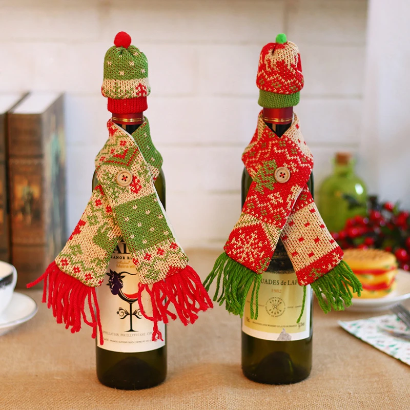 Creative Christma Decoration Table Champagne Red Wine Bottle Knitted Scarf Set Dinner Hat Wine Set Christmas Decoration for Home
Creative Christma Decoration Table Champagne Red Wine Bottle Knitted Scarf Set Dinner Hat Wine Set Christmas Decoration for Home