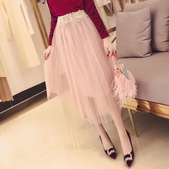 Women's Elegant High lace embroidery in the long section of the skirt Maxi Long Tulle Skirt Elegant Pleated Mesh skirt 
Women's Elegant High lace embroidery in the long section of the skirt Maxi Long Tulle Skirt Elegant Pleated Mesh skirt