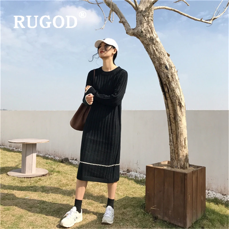 RUGOD 2019 New Solid straight sweater women dress Korean round neck Auturm warm knitted pullover knitted ladies dresses vestidos
RUGOD 2019 New Solid straight sweater women dress Korean round neck Auturm warm knitted pullover knitted ladies dresses vestidos