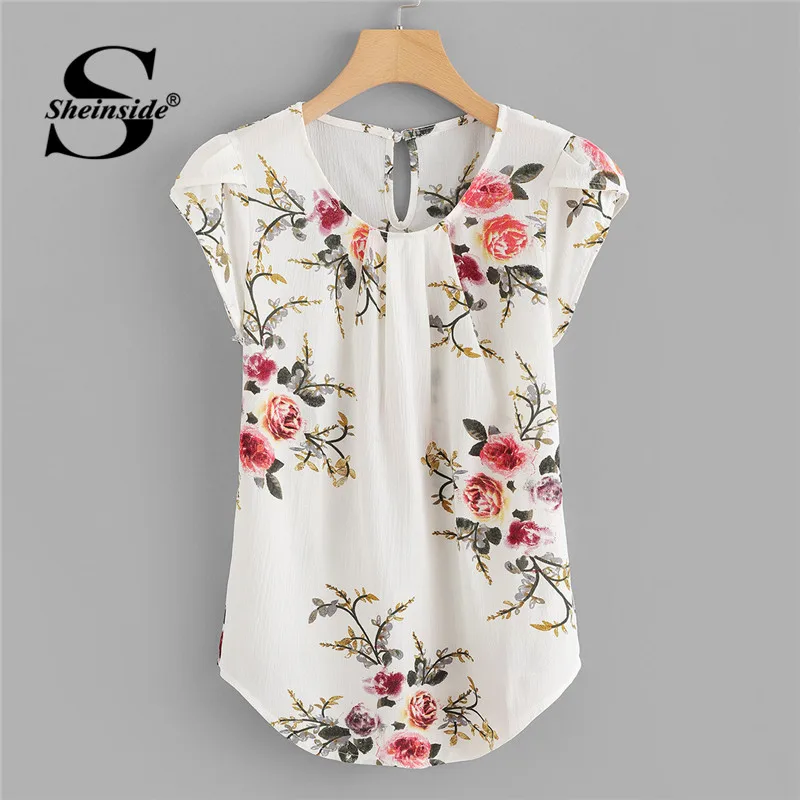 Sheinside Beige Cap Sleeve Casual Tops Office Ladies Round Neck Regular Fit Floral Asymmetrical 2018 Elegant Women Summer Blouse
Sheinside Beige Cap Sleeve Casual Tops Office Ladies Round Neck Regular Fit Floral Asymmetrical 2018 Elegant Women Summer Blouse