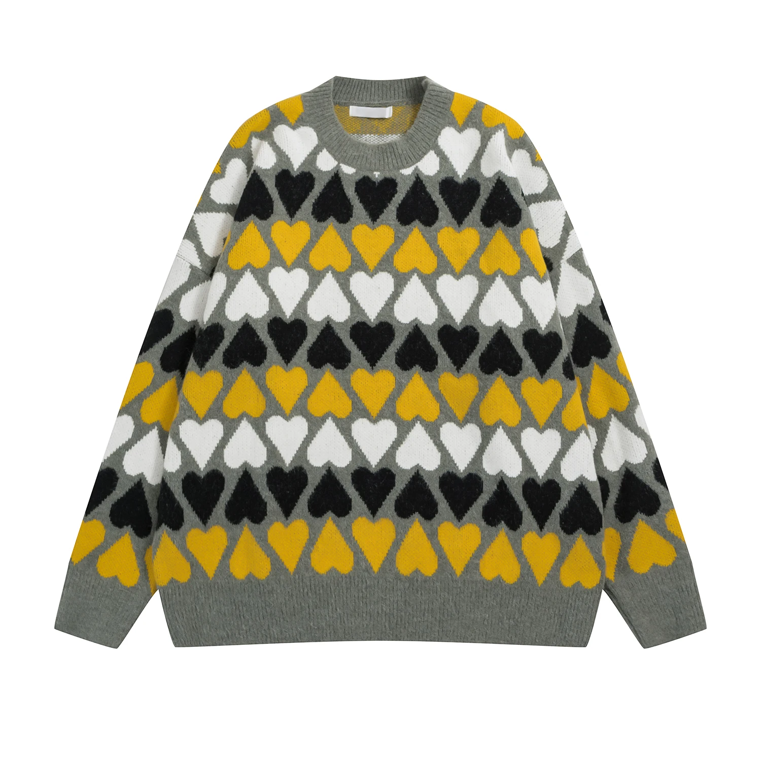 Autumn Winter New Design Women Sweater O Neck Long Sleeve Loose Black Yellow Heart-shaped Layout Jacquard Knitted Jumper Tops
Autumn Winter New Design Women Sweater O Neck Long Sleeve Loose Black Yellow Heart-shaped Layout Jacquard Knitted Jumper Tops