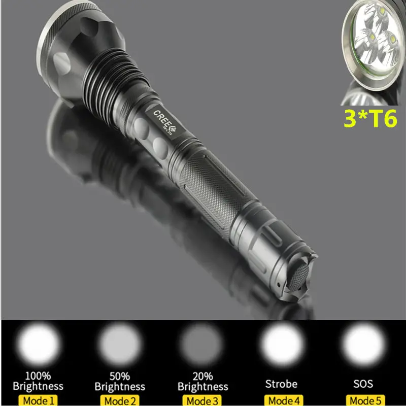 4800LM 3xCREE XML T6 5 Modes LED Cycling Flashlight Waterproof Flash light Lamp Torch For 2x18650 Battery
4800LM 3xCREE XML T6 5 Modes LED Cycling Flashlight Waterproof Flash light Lamp Torch For 2x18650 Battery