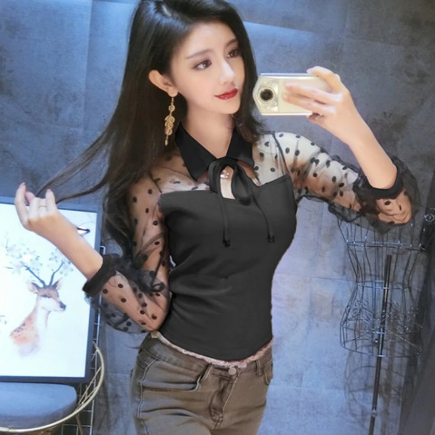 Sexy Mesh Women Blouse Transparent Polka Dot Patchwork Lace Up Bow Velvet Shirt Tops Vintage Long Sleeve Night Club T95591
Sexy Mesh Women Blouse Transparent Polka Dot Patchwork Lace Up Bow Velvet Shirt Tops Vintage Long Sleeve Night Club T95591