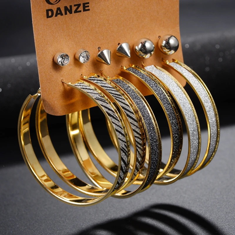 DANZE 6 Pairs/lot Charming Mixed Gold Big Hoop Earrings Set For Women Female Crystals Stone Round Earring Brincos Dropshipping
DANZE 6 Pairs/lot Charming Mixed Gold Big Hoop Earrings Set For Women Female Crystals Stone Round Earring Brincos Dropshipping