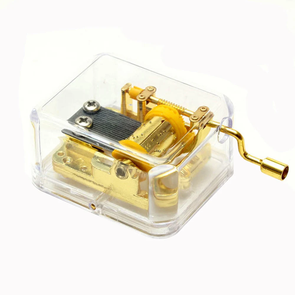 

Plastic Handcrank 18 Note Music Box Gold Movement Transparent Musical Toys Christmas Gift for Kids,Different Songs Available