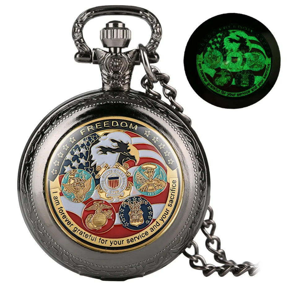 Creative Luminous United States Army Theme Quartz Pocket Watch Fob Necklace Chain Full Hunter Pendant Watch for Men Women
Creative Luminous United States Army Theme Quartz Pocket Watch Fob Necklace Chain Full Hunter Pendant Watch for Men Women