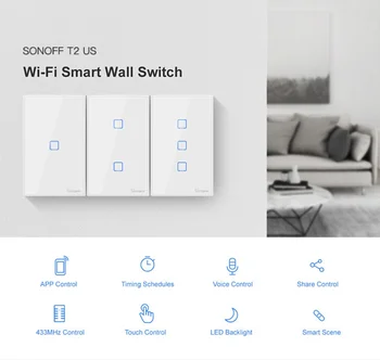 Sonoff T2 EU US UK Smart Wifi Wall Light Switch Touch/WiFi/RF/APP Remote Smart Home Wall Touch Switch with Alexa Google Home
Sonoff T2 EU US UK Smart Wifi Wall Light Switch Touch/WiFi/RF/APP Remote Smart Home Wall Touch Switch with Alexa Google Home