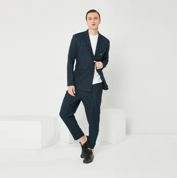 M-5XL!Spring and summer the European and American men's blue stripe single suit, two-piece suit, men's Korean version customized
M-5XL!Spring and summer the European and American men's blue stripe single suit, two-piece suit, men's Korean version customized