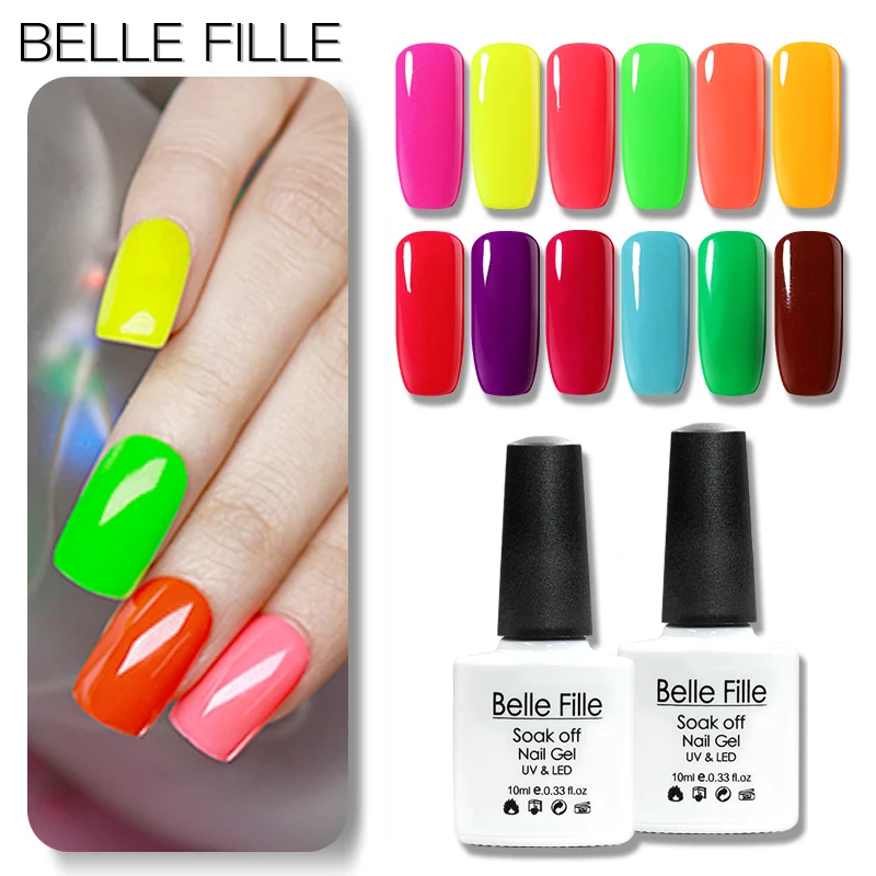 BELLE FILLE Neon Gel Nail Polish 10ml Soak Off Gel Varnishes Semi Permanent Polish Lacquer Pink Green Color UV Gel For Nails
BELLE FILLE Neon Gel Nail Polish 10ml Soak Off Gel Varnishes Semi Permanent Polish Lacquer Pink Green Color UV Gel For Nails