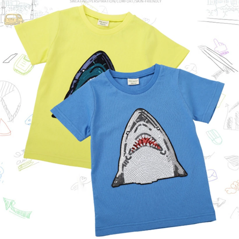 Summer Girls Boys T Shirt Magic Reversible Sequin Children Clothes Shark Cotton Short Sleeve T-shirt Kids Clothing ZM021
Summer Girls Boys T Shirt Magic Reversible Sequin Children Clothes Shark Cotton Short Sleeve T-shirt Kids Clothing ZM021