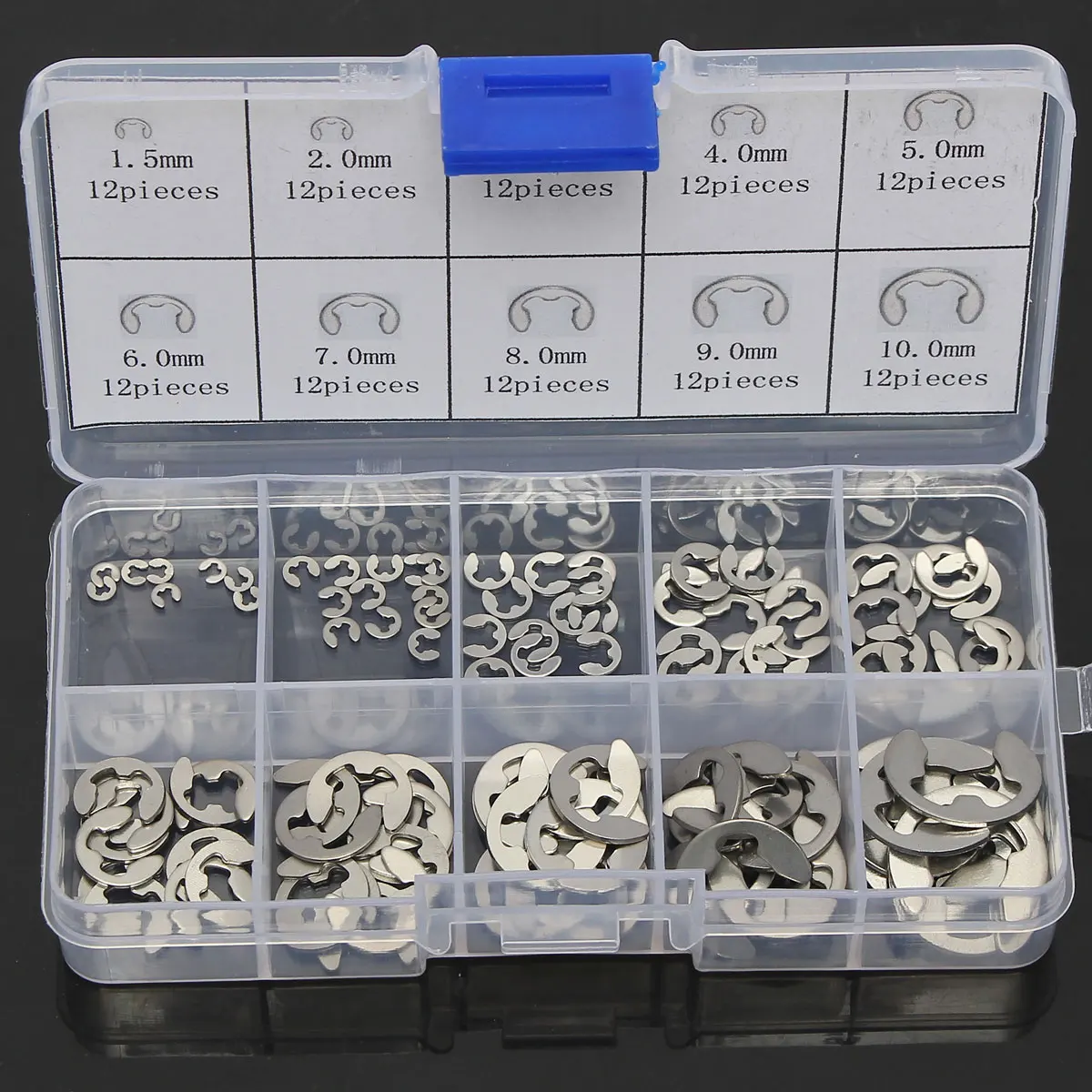 NEW 120PCs 304 Stainless Steel E-Clip Retaining Snap Ring Circlip Kit 1.5mm to 10mm With Box
NEW 120PCs 304 Stainless Steel E-Clip Retaining Snap Ring Circlip Kit 1.5mm to 10mm With Box