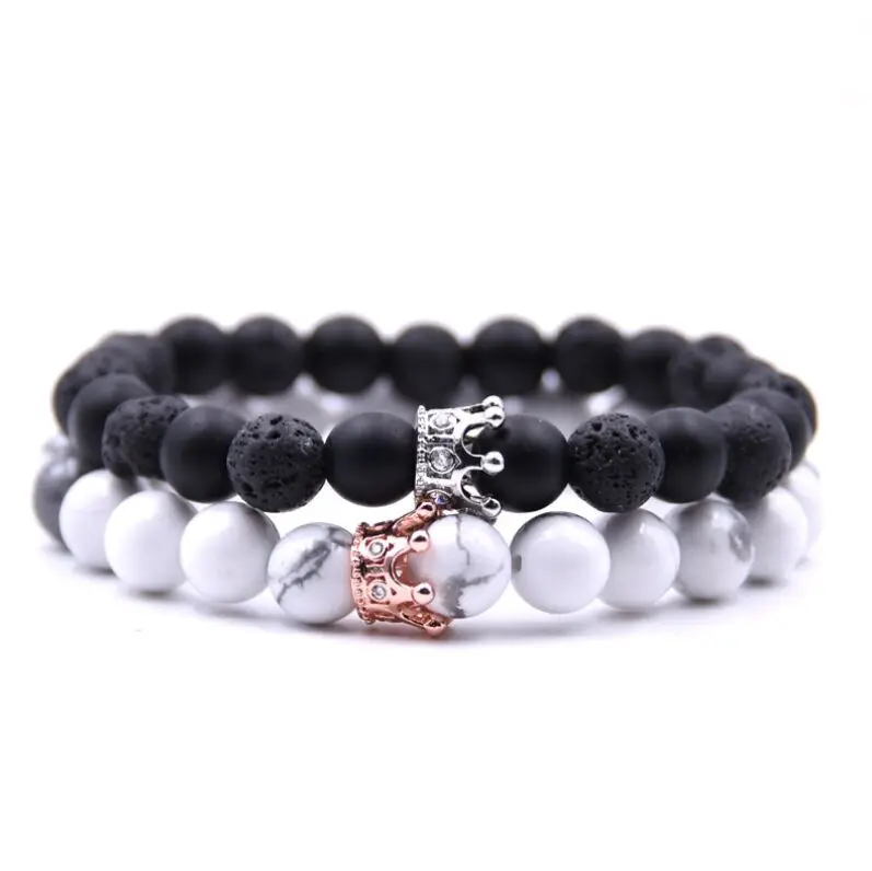 2 Piece/Set Trendy Black White Stone Beads with Gold Silver Color Alloy Crown Bracelet For Women Men Couple Bangles Jewelry
2 Piece/Set Trendy Black White Stone Beads with Gold Silver Color Alloy Crown Bracelet For Women Men Couple Bangles Jewelry