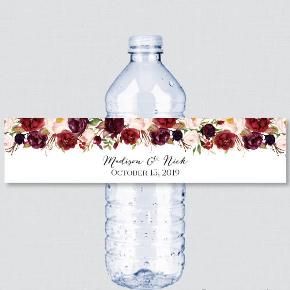 24 Pieces, Custom Rustic Marsala Flower Wedding Custom Water Bottle Labels, Personalized Water Bottle
24 Pieces, Custom Rustic Marsala Flower Wedding Custom Water Bottle Labels, Personalized Water Bottle