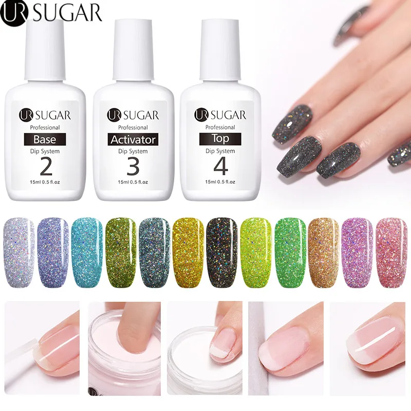 

UR SUGAR 30ml Holographic Dip Nail Powder Set Gradient Dipping Glitter Powder Decoration Natural Dry Without Lamp Cure Base Coat