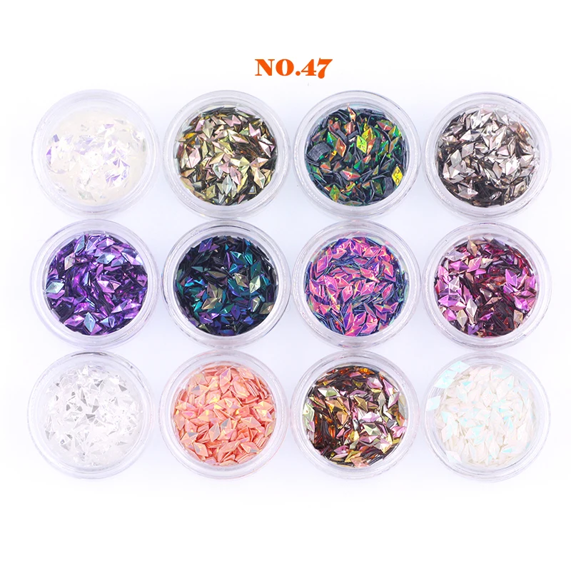 New 12 Boxes/Set 3D Nail Sequins Diamond Triangle Rhombus Flakes Paillette Manicure Nail Art Decorations
New 12 Boxes/Set 3D Nail Sequins Diamond Triangle Rhombus Flakes Paillette Manicure Nail Art Decorations