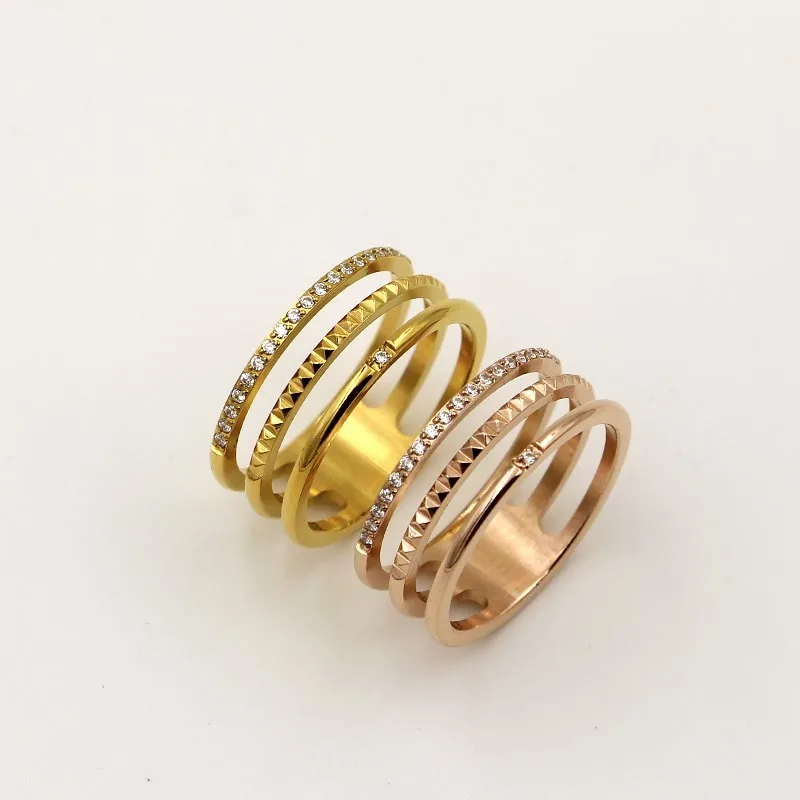 Free Shipping Three Layer One Row Rhinstone CZ Middle Rivet Gold Color / Rose Gold Colour Stainless Steel Ring
Free Shipping Three Layer One Row Rhinstone CZ Middle Rivet Gold Color / Rose Gold Colour Stainless Steel Ring