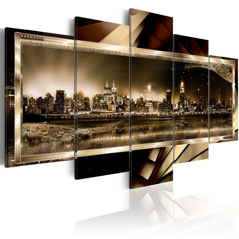 

5 pieces/set Abstract city night view Picture Print Painting On Canvas Wall Art Home Decor Living Room Canvas Art PJMT-B (214)