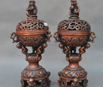 12" Old Chinese pure bronze Peach Monkey Lucky Statue Incense burner Censer Pair
12" Old Chinese pure bronze Peach Monkey Lucky Statue Incense burner Censer Pair