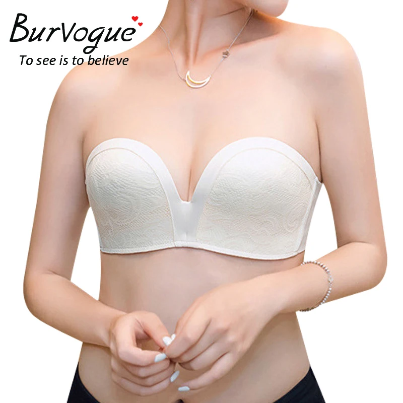 Burvogue Invisible Bra Sexy Strapless Seamless Push Up Bra for Women Underwear Bride Lace Self Adhesive Bras Wedding Brassiere 2