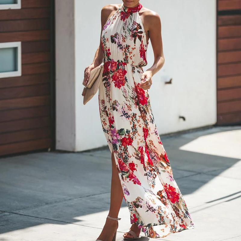 Women Casual Long Maxi Dress Floral Halterneck Slit Party Summer Boho Sleeveless
Women Casual Long Maxi Dress Floral Halterneck Slit Party Summer Boho Sleeveless
