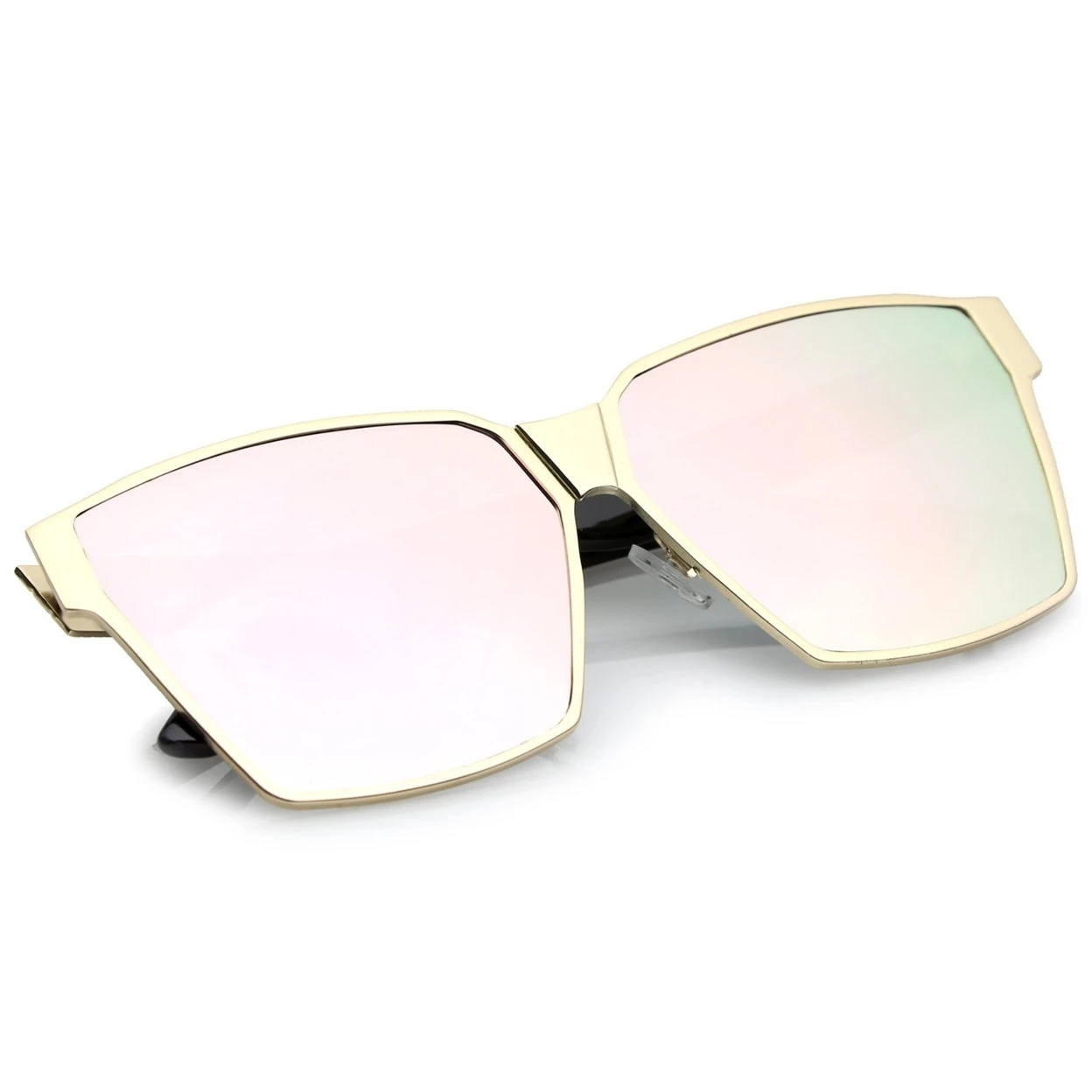 Oversize Metal Accent Horn Rimmed Colored Mirror Flat Lens Square Sunglasses 63mm (3)