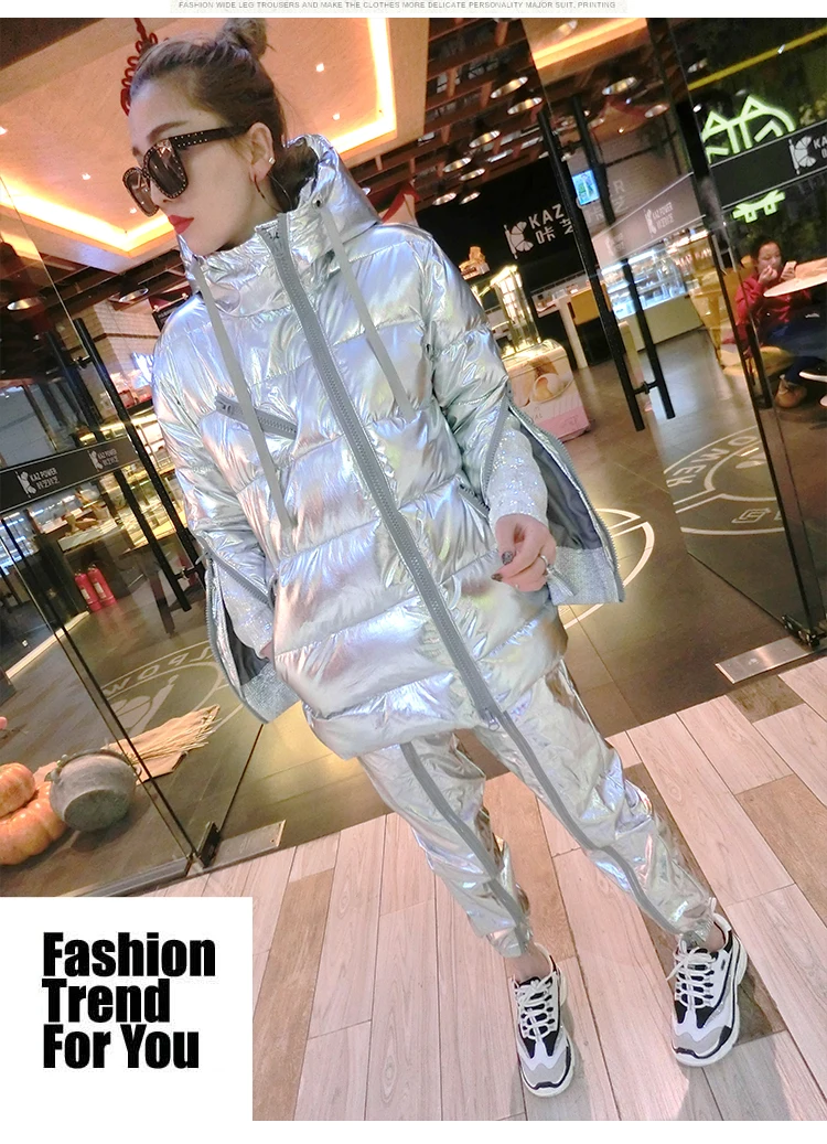 Women Winter Coat Silver Bright Loose Jackets Zipper Sleeve Korean Fashion Coats Hip-hop Cotton Hooded Winter Jacket 2018 CH621 (8)