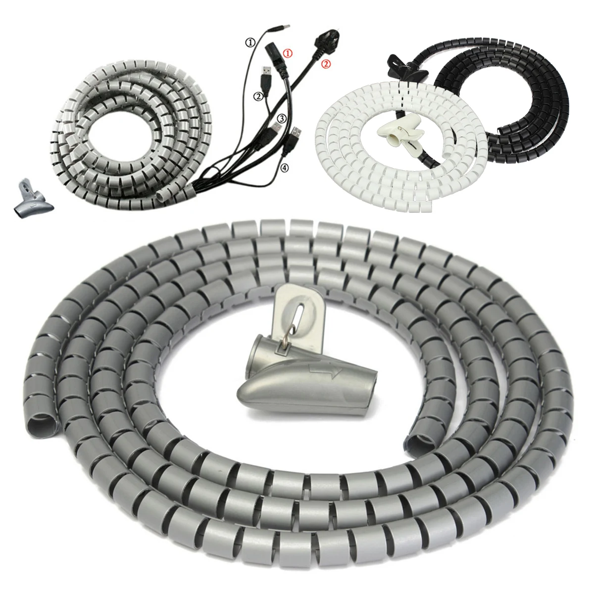 2m Cable Cord Tidy PC TV Wire Organising Tool Spiral Wrap Home Office With Clip Black/White/Grey Keep Your Wires Tidy and Safe
2m Cable Cord Tidy PC TV Wire Organising Tool Spiral Wrap Home Office With Clip Black/White/Grey Keep Your Wires Tidy and Safe