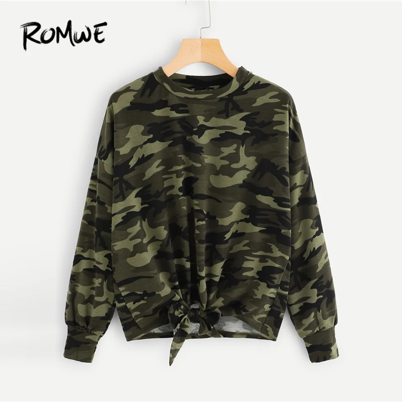 ROMWE Knot Front Sweatshirt 2019 Camouflage Long Sleeve Round Neck Sweatshirt Streetwear Women Spring Autumn Pullover
ROMWE Knot Front Sweatshirt 2019 Camouflage Long Sleeve Round Neck Sweatshirt Streetwear Women Spring Autumn Pullover
