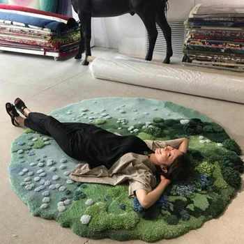 Green seaboard 3D pattern handmade wool blending rug, pastoral style round shaped decoration green small carpet
Green seaboard 3D pattern handmade wool blending rug, pastoral style round shaped decoration green small carpet