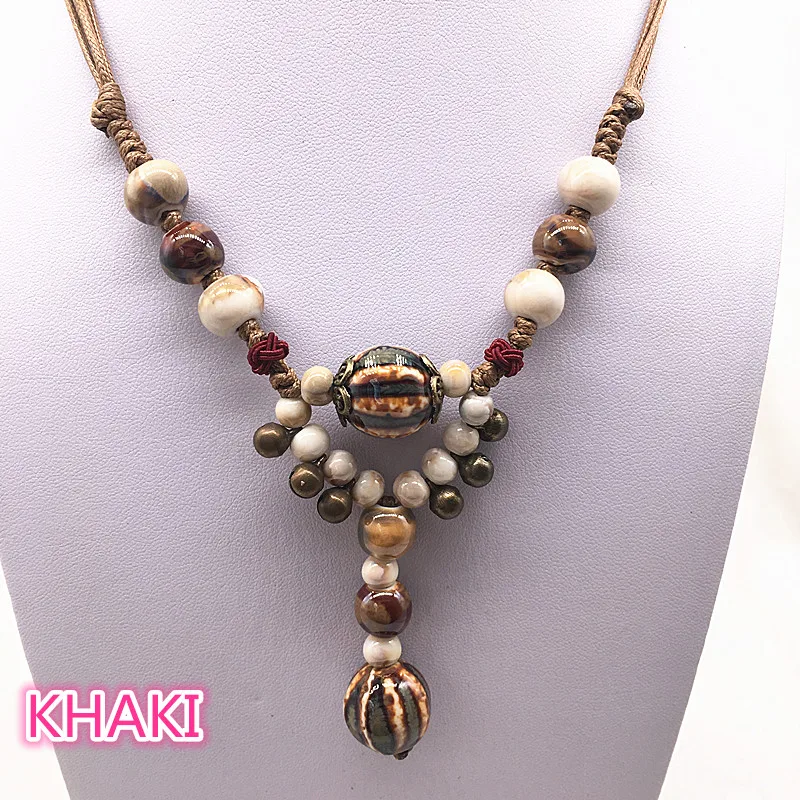 Fashion Ethnic Jewelry Traditional Handmade Ornaments Weave Wax Rope Ceramics Necklace Ceramics Beads Pendant Long Necklace #12
Fashion Ethnic Jewelry Traditional Handmade Ornaments Weave Wax Rope Ceramics Necklace Ceramics Beads Pendant Long Necklace #12
