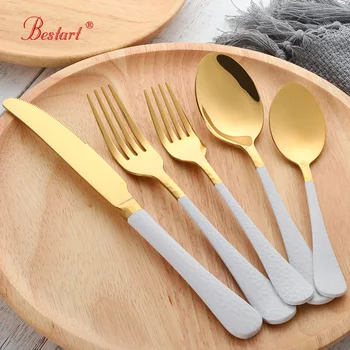 20 Pcs Luxury White Gold Cutlery Set 18/10 Stainless steel Golden Dinner Knife Fork Dinnerware Set F latware Set Service 4person
20 Pcs Luxury White Gold Cutlery Set 18/10 Stainless steel Golden Dinner Knife Fork Dinnerware Set F latware Set Service 4person