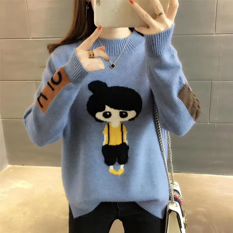 Women 2019 Autumn Knitted Black Pullover Tops Girl Printed Casual Long Sleeve Ladies Warm Jumper O-Neck Female Sweater
Women 2019 Autumn Knitted Black Pullover Tops Girl Printed Casual Long Sleeve Ladies Warm Jumper O-Neck Female Sweater